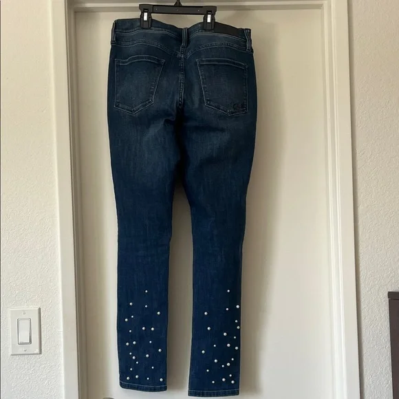 Karl Lagerfeld Dark Blue Skinny Jeans with Pearl Studs - Picture 4 of 6